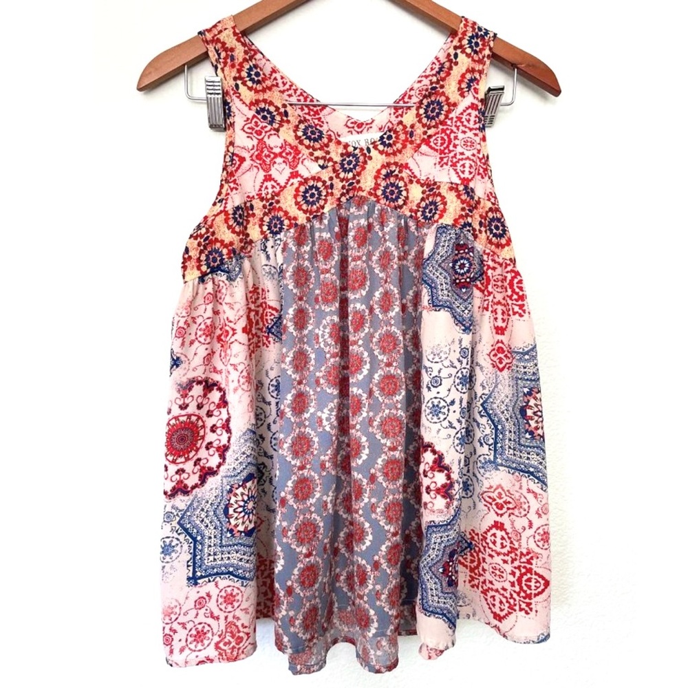 KNOX ROSE  Patchwork Babydoll Sleeveless Top - size M